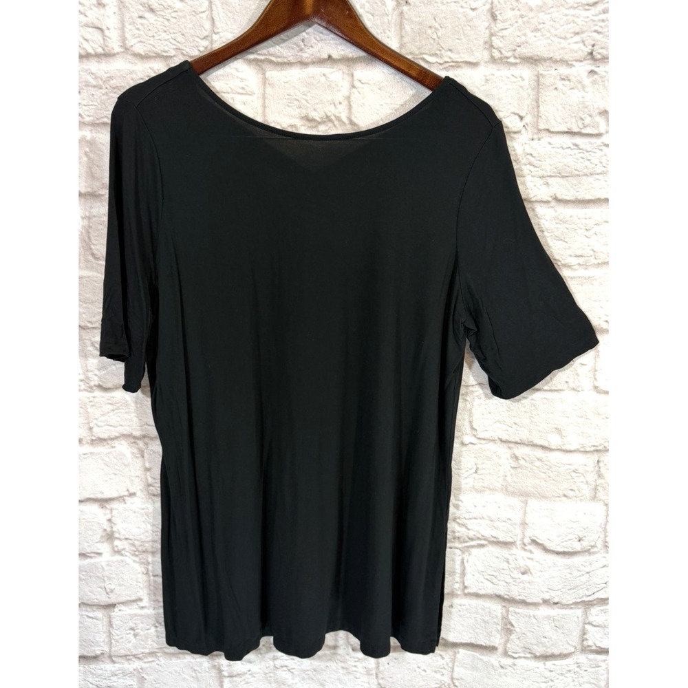 Susan Graver Weekend Soft Criss Cross Back Tunic Top Short Sleeve Black Size L